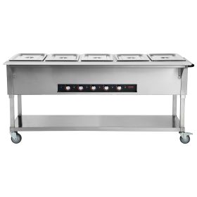 VEVOR 5-Pan Commercial Food Warmer, 5 x 20.6QT Electric Steam Table, 3750W Professional Buffet Catering Food Warmer with 4 Wheels (2 Lockable)