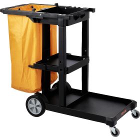 VEVOR Cleaning Cart, 3-Shelf Commercial Janitorial Cart, 200 lbs Capacity Plastic Housekeeping Cart, with 25 Gallon PVC Bag, 47 x 20 x 38.6in