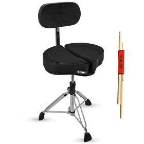 5 Core Drum Throne 5" Padded Split Spine Support 4 Legged 441Lb Capacity Stool w Backrest