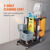 VEVOR Cleaning Cart, 3-Shelf Commercial Janitorial Cart, 200 lbs Capacity Plastic Housekeeping Cart, with 25 Gallon PVC Bag, 47 x 20 x 38.6in