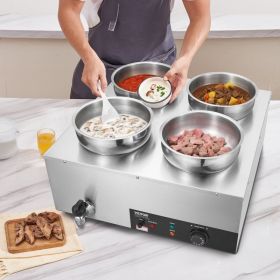 Electric Soup Warmer, Four 7.4QT Stainless Steel Round Pot 86~185°F Adjustable Temp, 1500W Commercial Bain Marie With Anti-dry Burn And Reset But (Option: Silver)